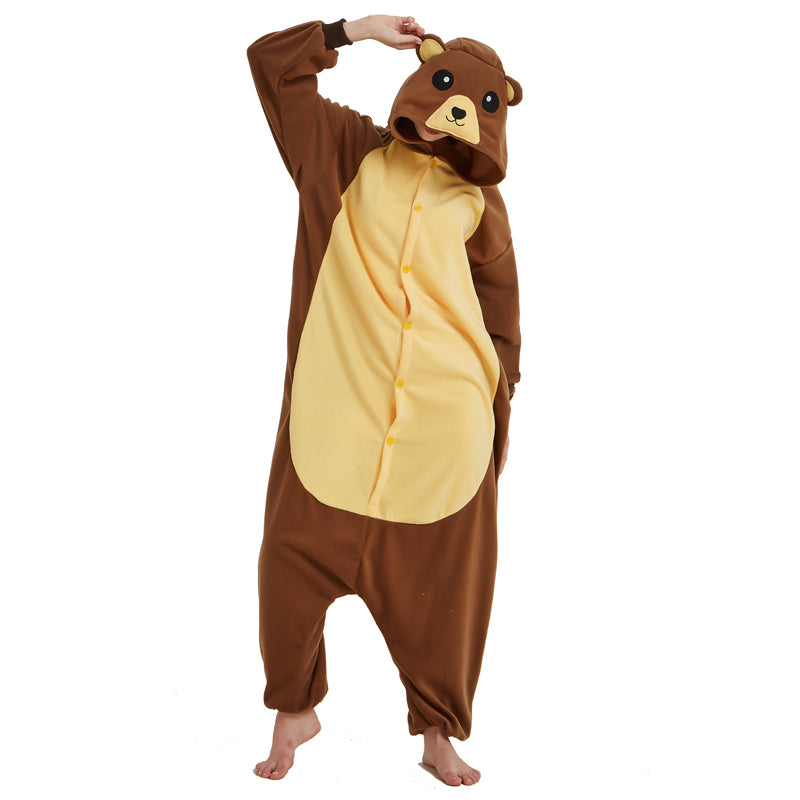 Brown Bear Polar Fleece Cartoon One-piece Animal Pajamas