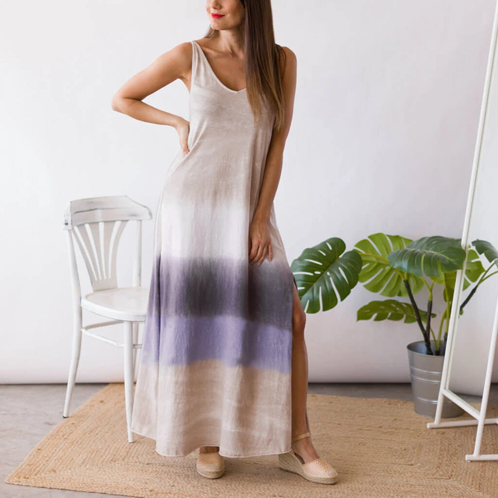 Slit Sling Skirt Gradient Color Long Skirt