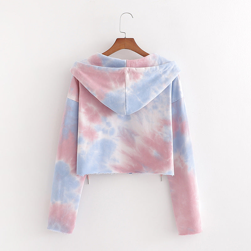 Cropped Sweatshirts Hooded Long-Sleeve TRAF Vintage Zip-Up Print Female Women Fashion