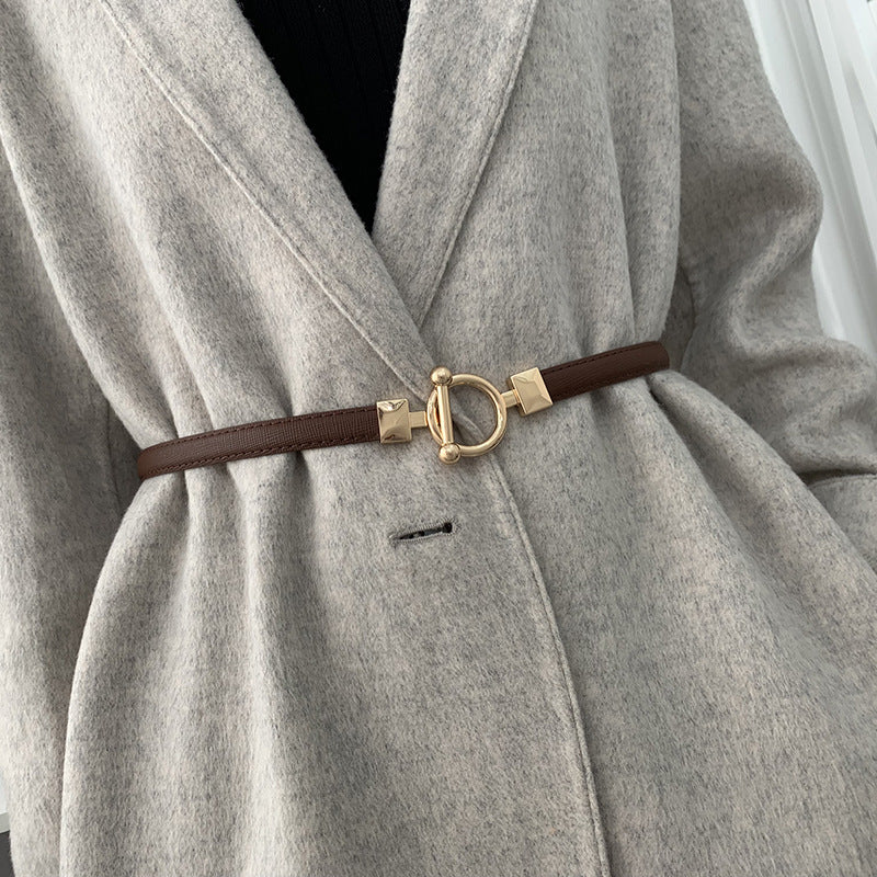 Adjustable Belt Decoration All-Match Coat Dress Fashionable Fine Cross Pattern Small Belt Women With Sweater