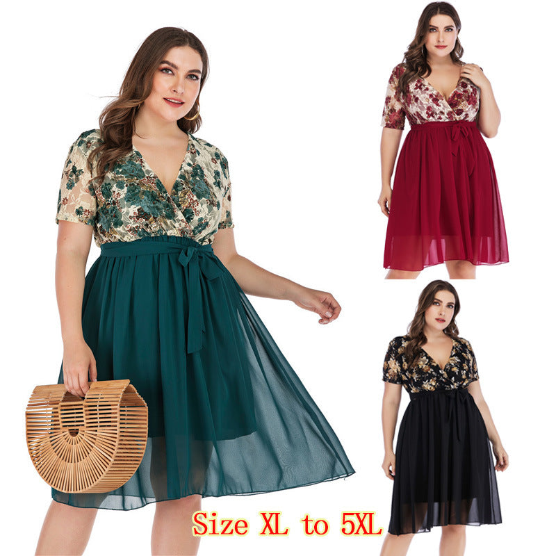 Fat Lady Lady Dress Women Short Sleeve Evening Gown Fat Dress 5XL