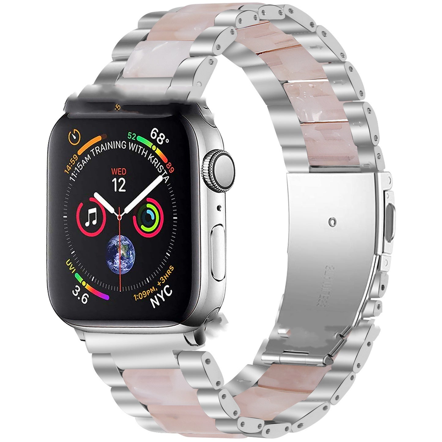 Metal Stainless Steel Resin Three Beads Watch Steel Band