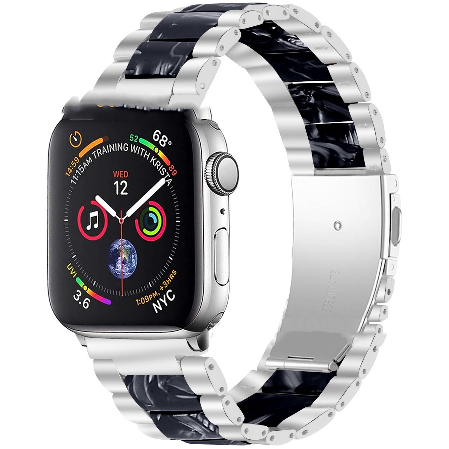 Metal Stainless Steel Resin Three Beads Watch Steel Band