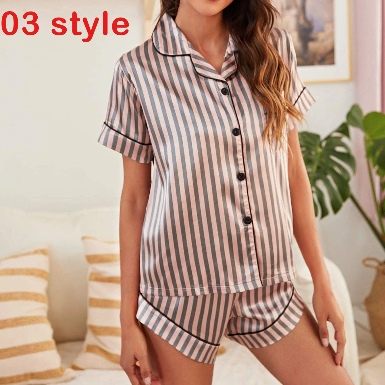 Women Pajams Print V-Neck Stretch Lingerie Female Sleepwear Casual Shorts Set Loungewear Women