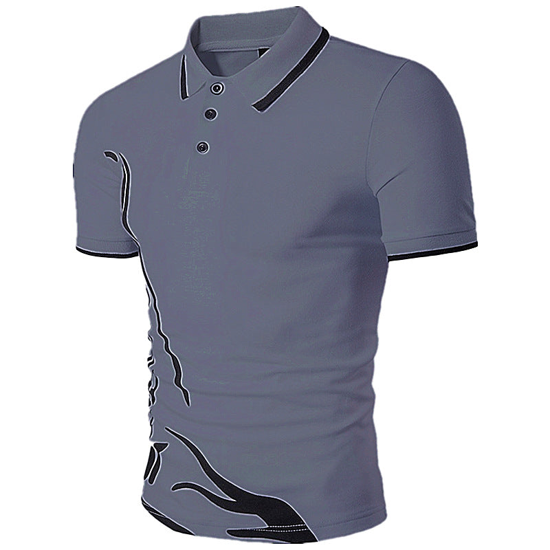 Men's Printed Lapel Polo Shirt Short Sleeves