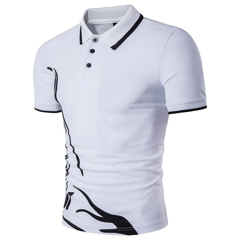 Men's Printed Lapel Polo Shirt Short Sleeves