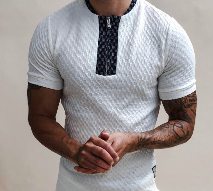 New Style POLO Shirt Zipper Color Matching Men's T Shirt Top