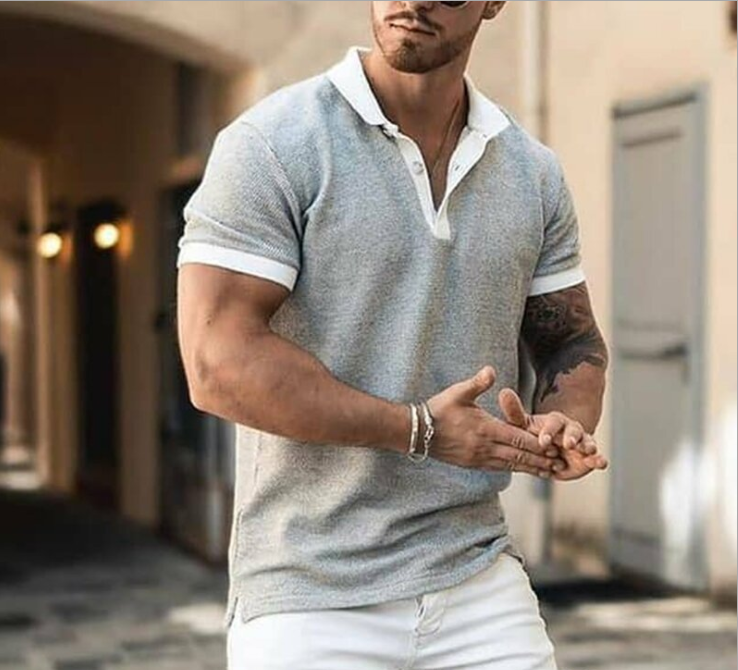 New Style POLO Shirt Zipper Color Matching Men's T Shirt Top