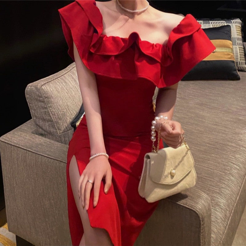 Sexy One-shoulder Slim Evening Dress Long Skirt Women