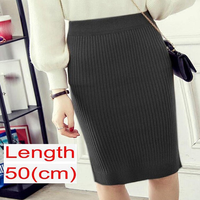 Women Office Skirt Spring Warm Knitted Pencil Skirts Ladies