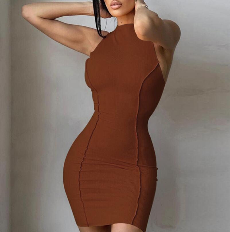 Summer New Style Women's Round Neck Sleeveless Solid Color Fashion Slim Fit Hip Dress Women