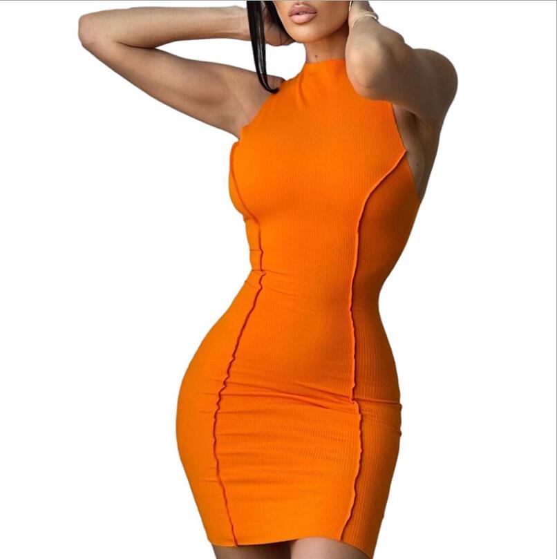 Summer New Style Women's Round Neck Sleeveless Solid Color Fashion Slim Fit Hip Dress Women