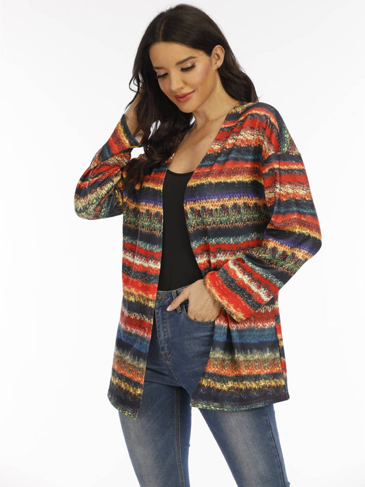 Printed Knitted Cardigan Thin Coat Loose Coat Women