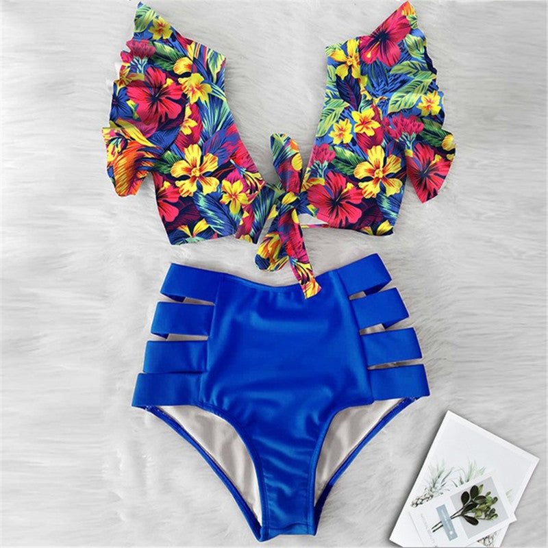 High Waist Bikini Ruffle Swimwear Women Print Sexy Swimsuits