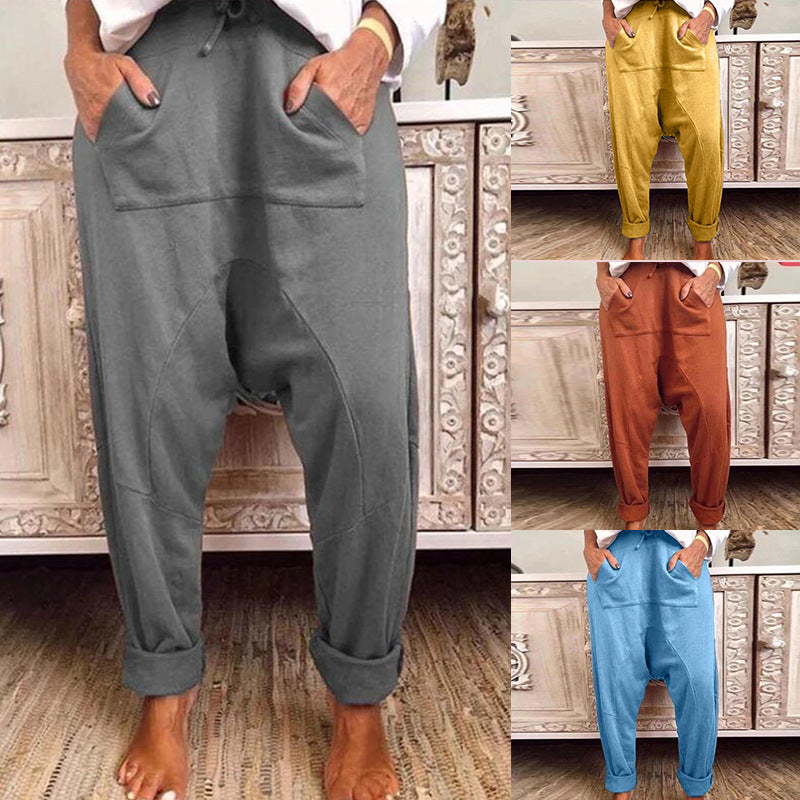 New Style Casual Suspender Pants Fashion Lace Up Harem Pants Women Trousers