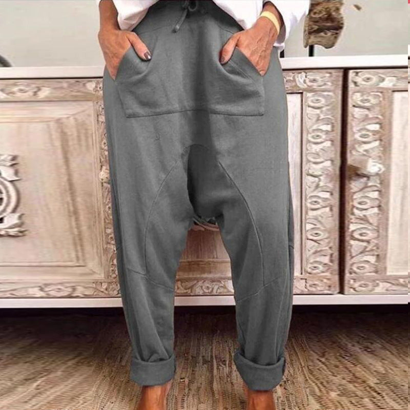 New Style Casual Suspender Pants Fashion Lace Up Harem Pants Women Trousers