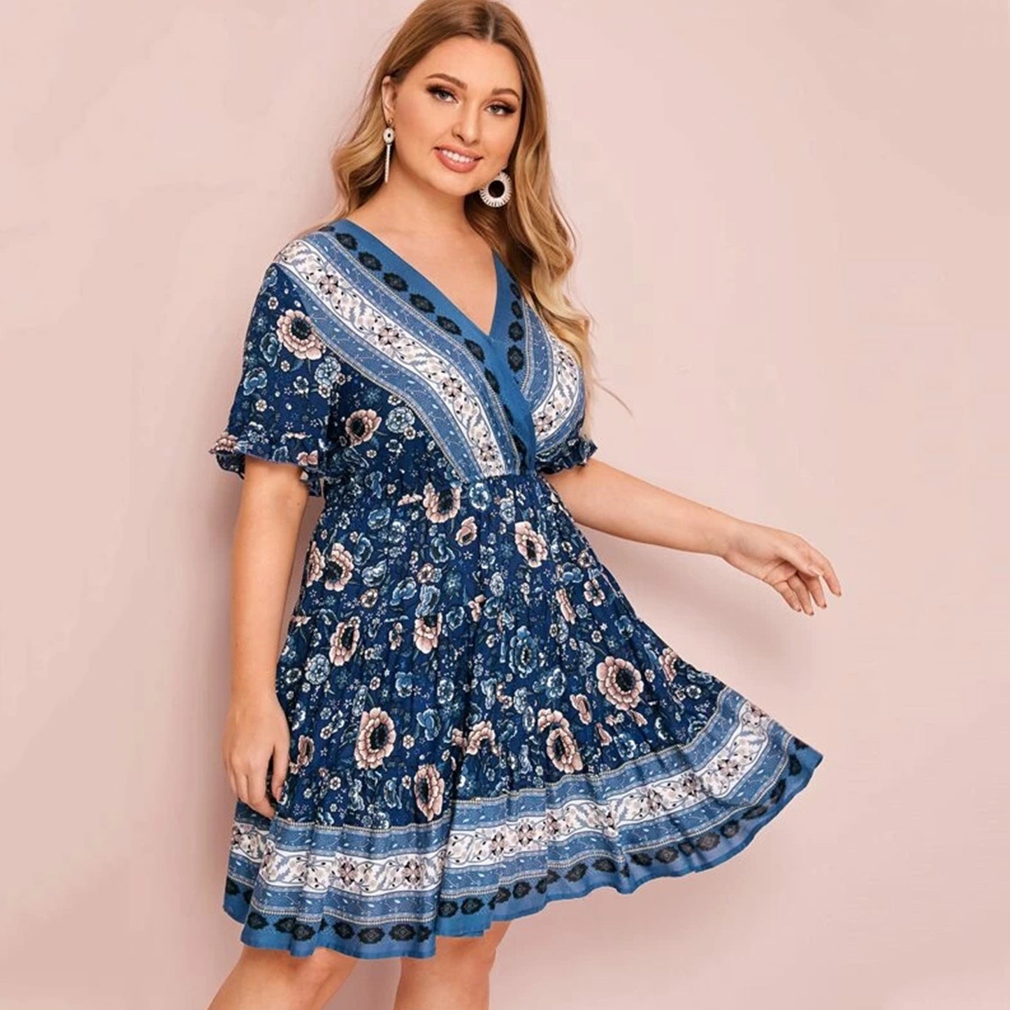 V-neck Print Plus Size Dress