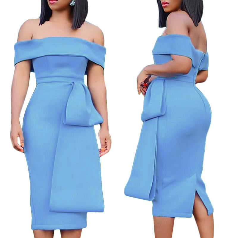 Sexy One-neck High Waist Large Size Slim Fit Split Business Wear Dress Women