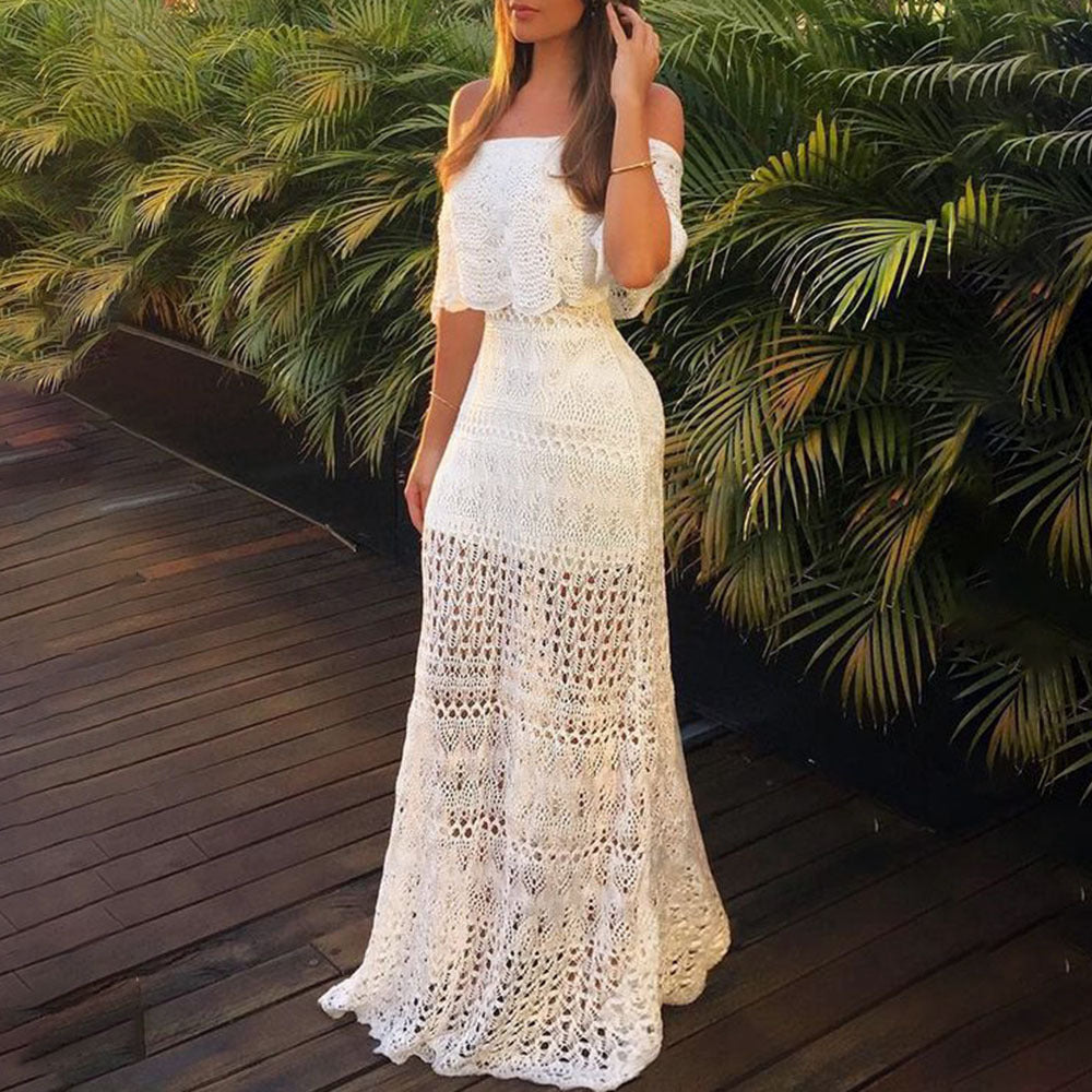 Sexy One-shoulder White Holiday Style Gown Dress Women