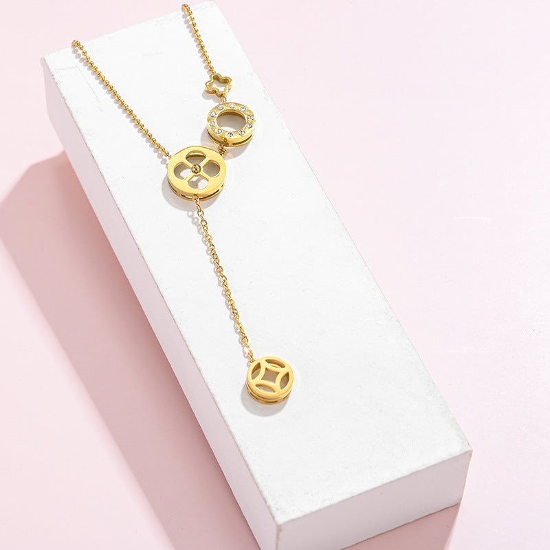 Hollow Four-leaf Clover Ring Titanium Steel Necklace