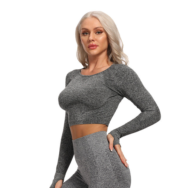 Seamless Yoga Top Fitness Long Sleeve Women Gym Crop Top