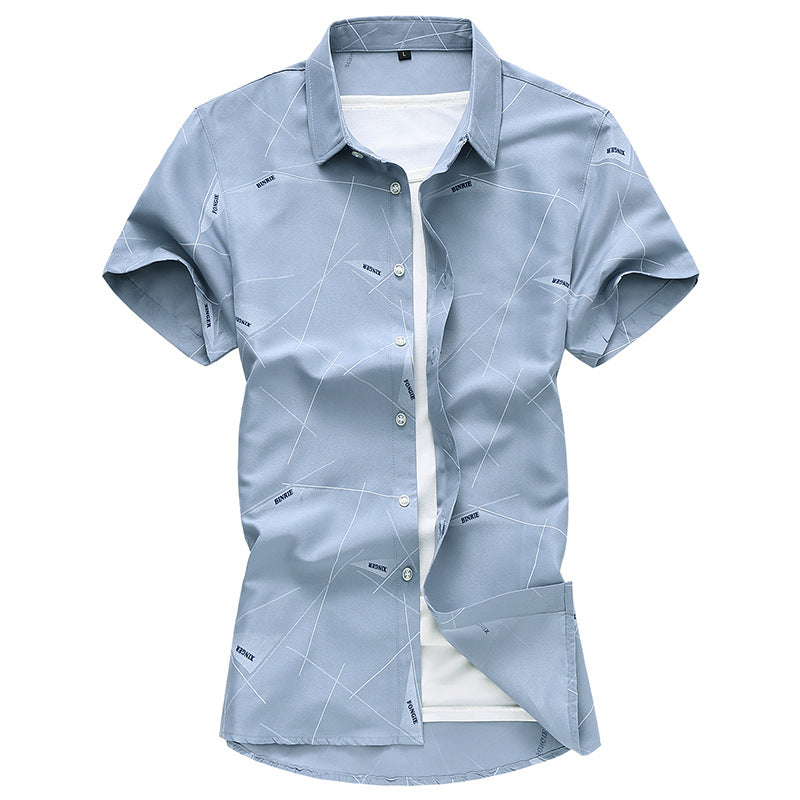 Men Short Sleeve Cotton Flower Shirt Mens Dress Shirts