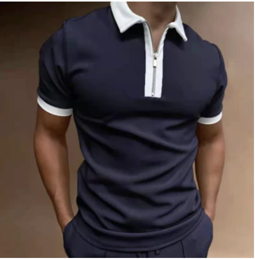 New Style POLO Shirt Zipper Color Matching Men's T Shirt Top