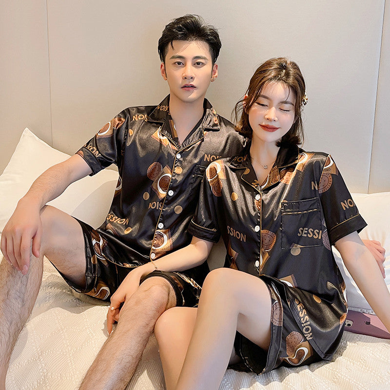 Couple Pajamas Ice Silk Summer Short-sleeved Female