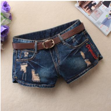 Women Denim Shorts Mini Rivet Holes Jeans Low Waist