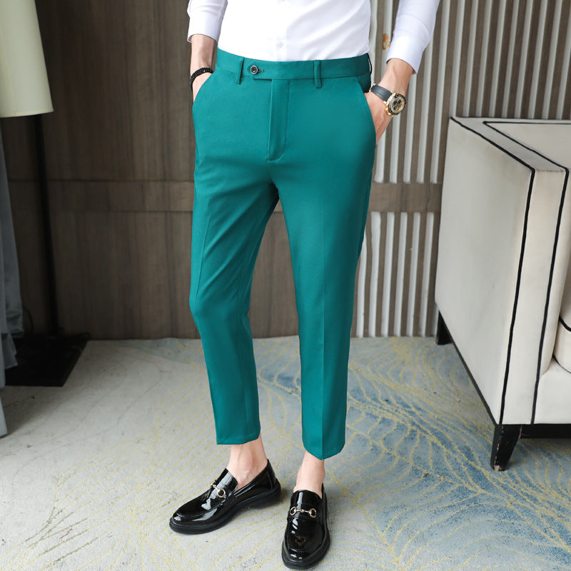 Casual Pants Pure Color Thin Slim-fit Trousers Men