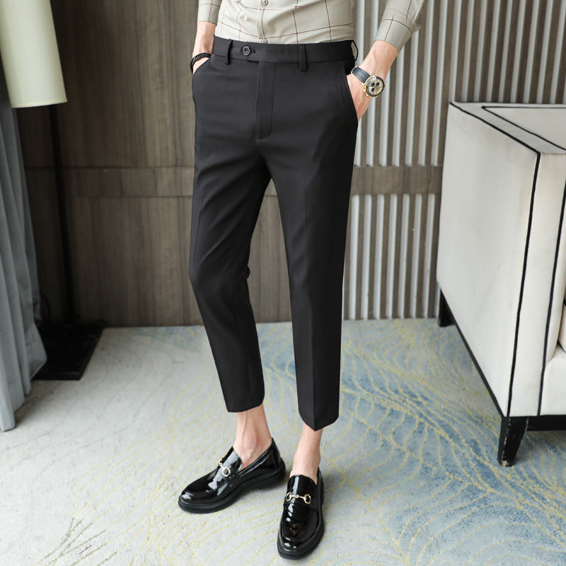 Casual Pants Pure Color Thin Slim-fit Trousers Men