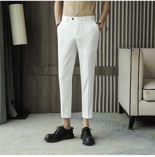 Casual Pants Pure Color Thin Slim-fit Trousers Men