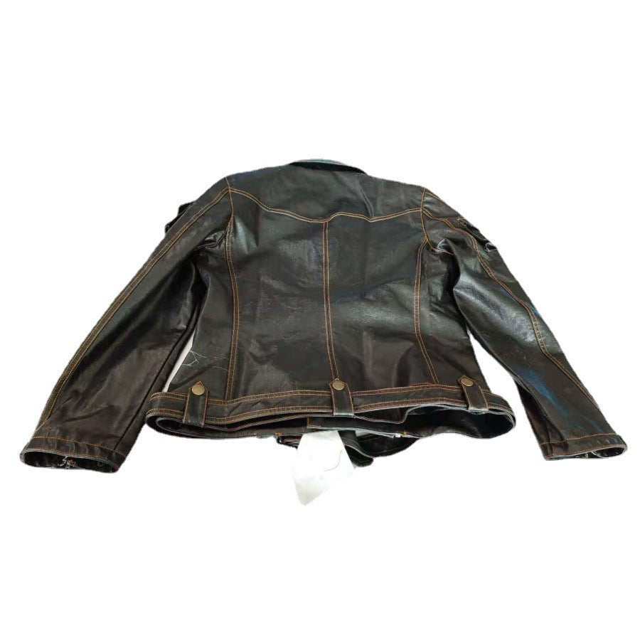 Autumn winter New Style Leather Self-cultivation Multi Pocket Zipper Jacket