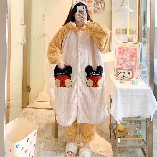 Autumn And Winter Plus Size Pajamas For Girls Warm Loungewear Suit Thickened Cartoon Bag Student Long