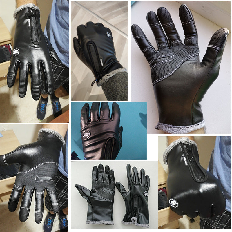Windproof and waterproof zipper leather gloves