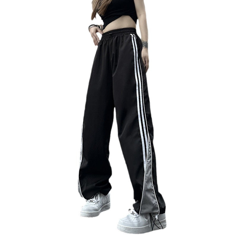 Contrast Color Side Striped Black Pants For Women