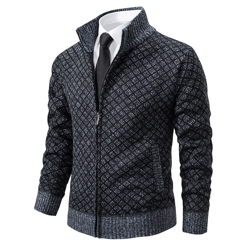 Thickened Sweater Coat Stand-up Collar Slim-fit Long-sleeved Casual Men's Clothing