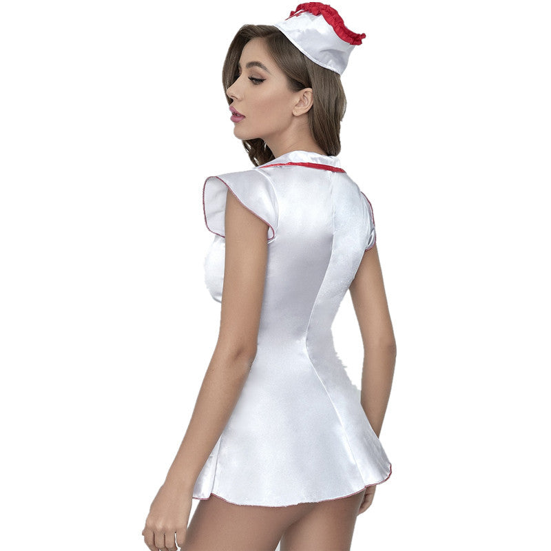 European And American Underwear Sexy Deep V Tight Red Buckle Nurses' Uniform Role Play