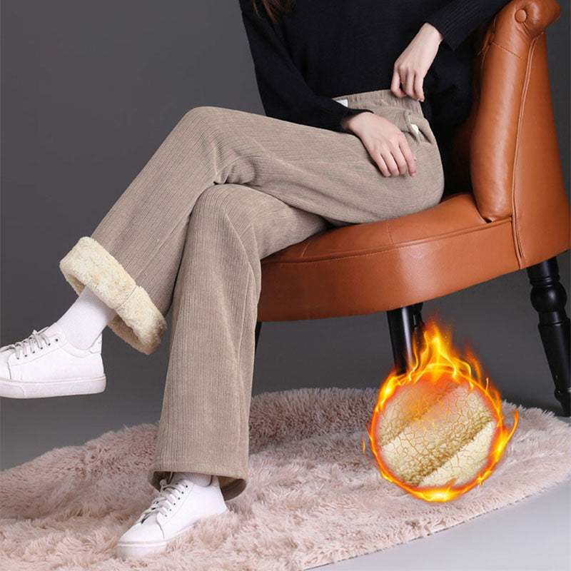 Winter Wide-leg Fleece Trousers For Women Warm Straight-leg Casual Lamb Cashmere Pants Loose Sports Sweatpants