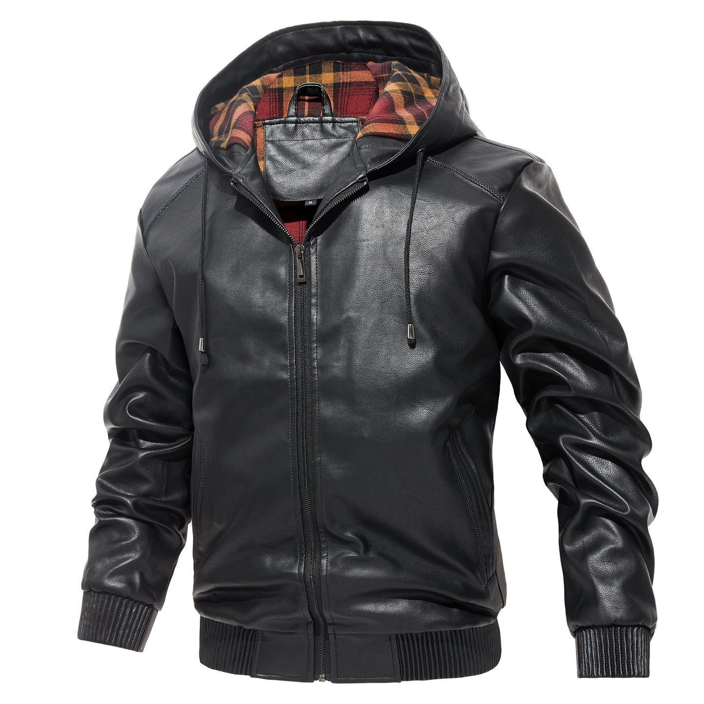 Men's Casual All-matching Hooded Leather Coat Trendy Basic