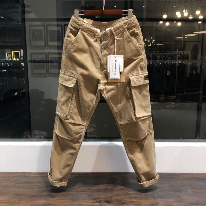 American Autumn And Winter Corduroy Multi-pocket Loose Straight Cargo Pants