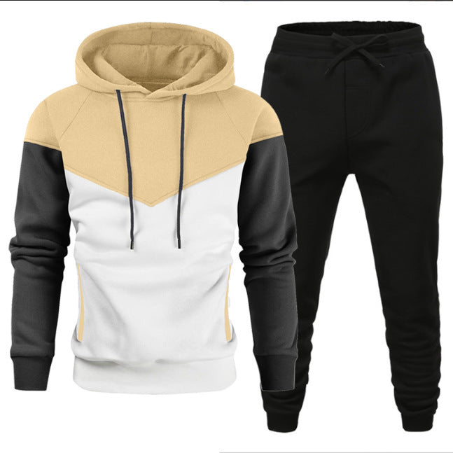 Men's Fleece-lined Sweater Suit Teenagers Fashion Casual Exercise Stitching Contrast Color