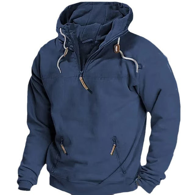 Hooded Solid Color Men's Casual Sweatshirt Thickened Coat