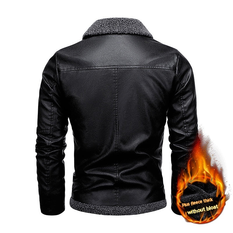 Fleece-lined Men's PU Motorcycle Jacket