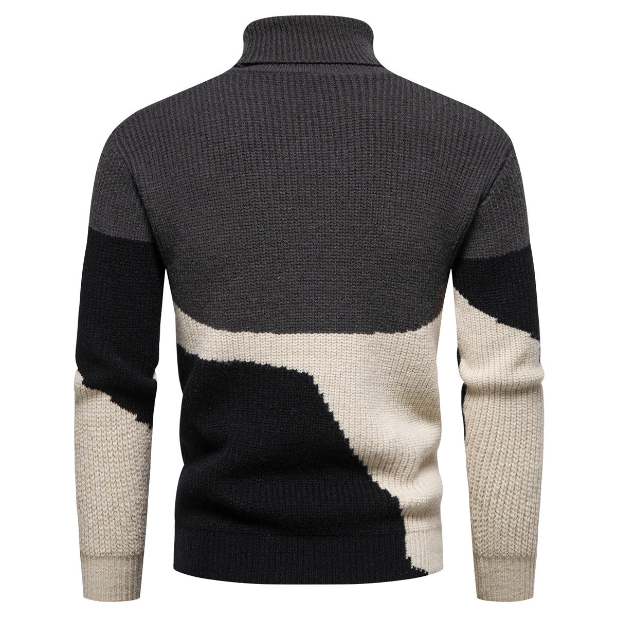 Men's Knitted Color Block Turtleneck Sweater