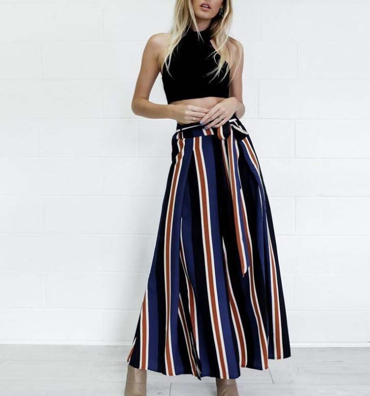 Women's pants fashion striped sexy split wide-leg pants casual pants women