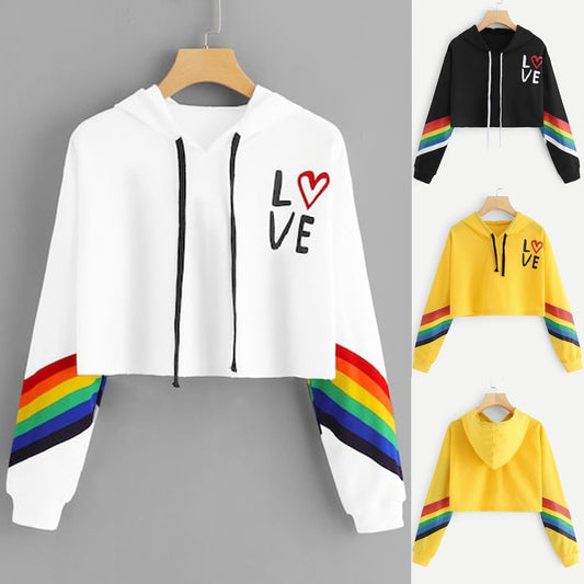 Rainbow striped hooded sweater sweater T-shirt women