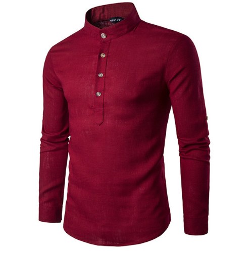 Men casual Shirt Cotton Linen Blended Mandarin Collar Breathable Comfy Traditional Chinese Style long sleeve shirts EU size