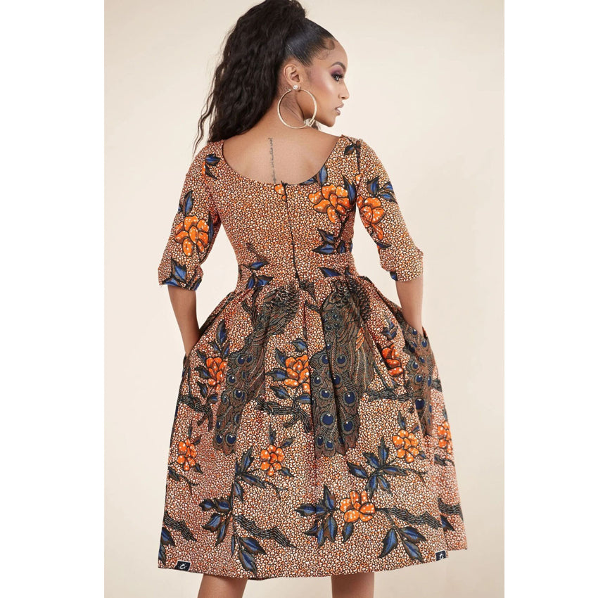 Sexy African Lady Print Dress with U-Back