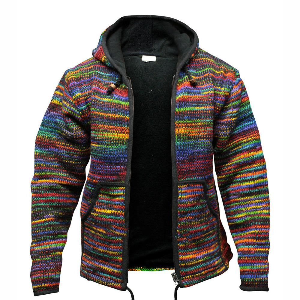 Thick High Mountain Warm Hooded Jacket Zipper Stitching Ethnic Style Sweater Men